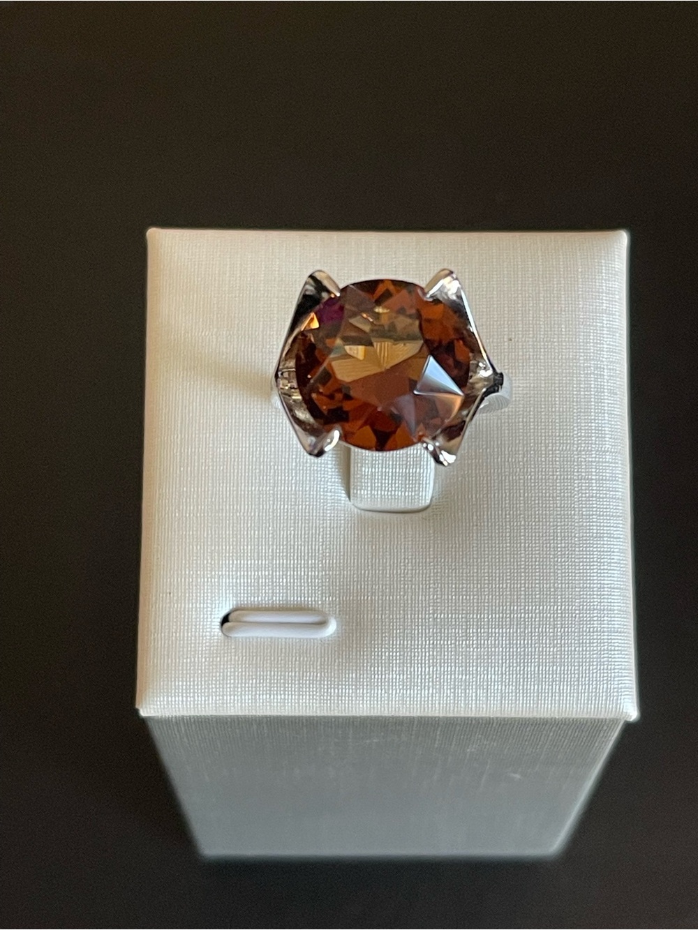 Silver tone Brown rhinestone Cocktail Ring